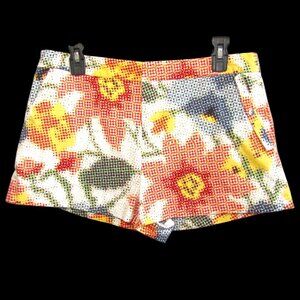 Kate Spade Saturday Floral Shorts Size 10 White Pixel Dot Red Blue Yellow Womens